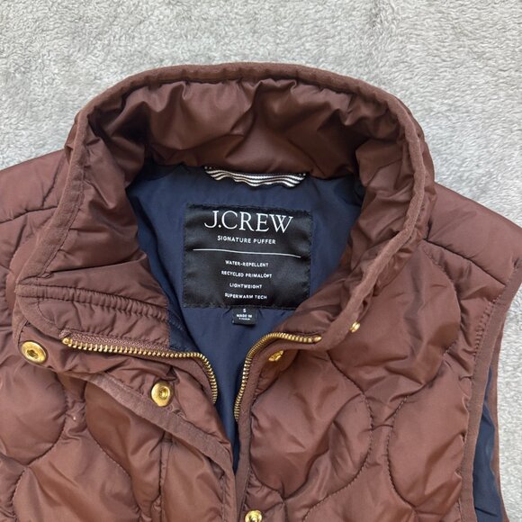 J. Crew Signature Puffer Vest Brown Lined Pockets Size S - Picture 2 of 4